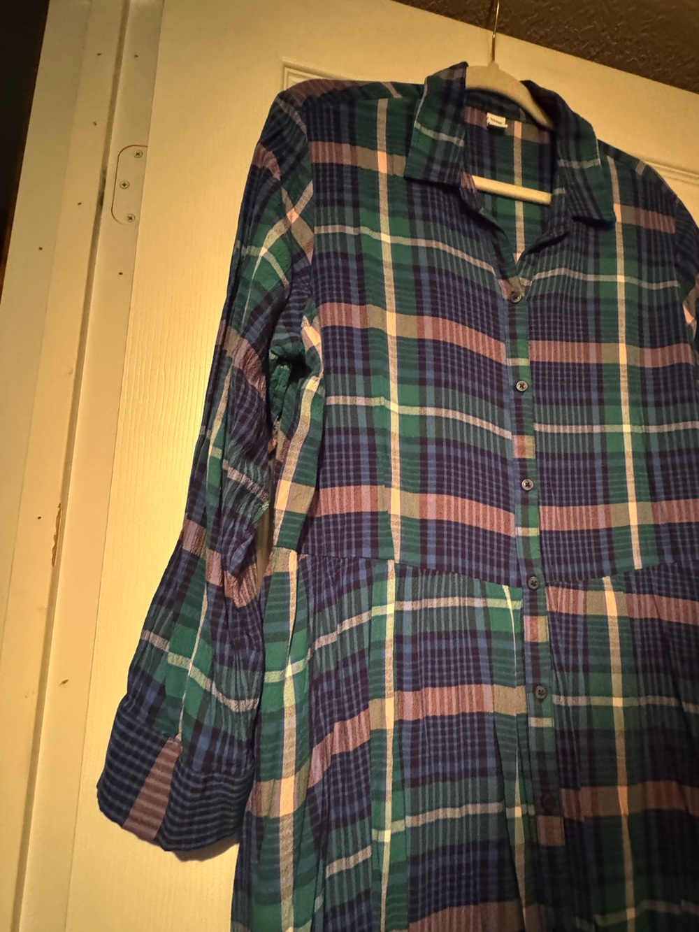Old Navy Sz XL Blue, Green & Pink Plaid Button-Up Dress or Duster - Picture 4 of 8